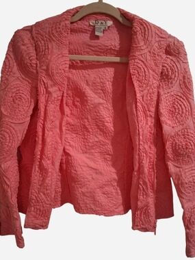 D&Y Coral Pink Textured Open-Front Blazer